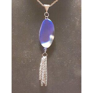 Blue Agate Necklace silver tone